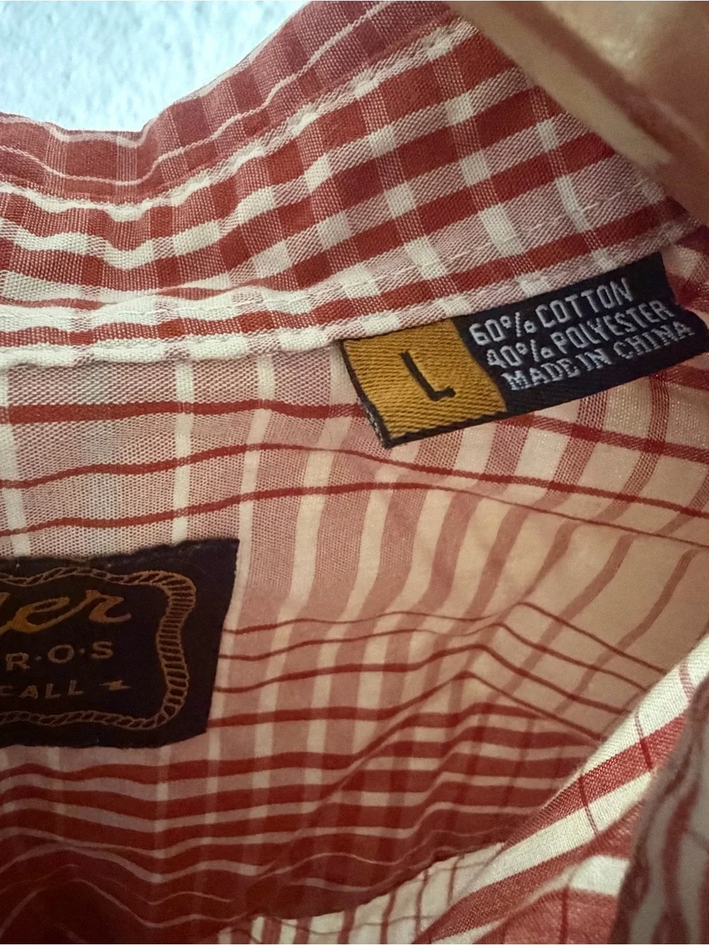 Howler Brothers Men’s Plaid Short Sleeve Western Snap Shirt Rust Cream Size L